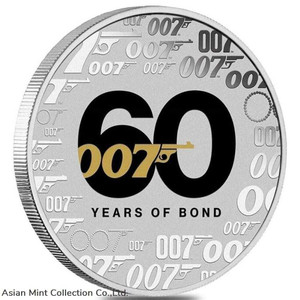 2022 Tuvalu 60 Years of Bond 1oz Silver Colored BU Coin physical World Coins Perth Mint