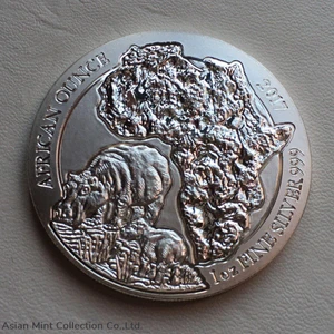 2017 Rwanda 50 Francs 1oz African Wildlife Series - Hippo ( Silver.999)
