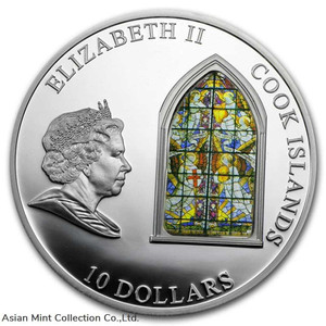2011 - Cook Islands,10$,Windows Of Heaven, London Westminster Abbey,Silver Coin. physical Themes & Pop Culture 