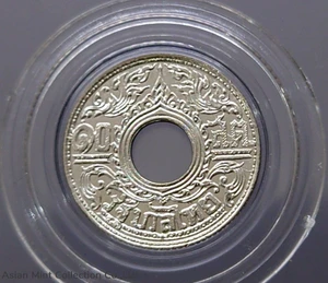 1941 - 10 satang hole coin, silver, Kanok Khaeng Singh pattern, unused
