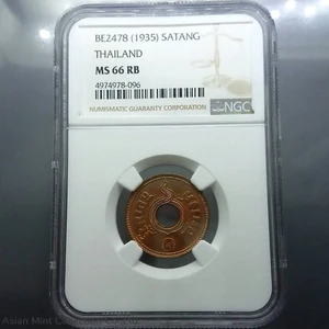 1935 - 1 Satang Grading copper coin Grade MS 66 RB NGC