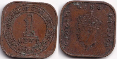 1 Cent 1945 Malaya Malaysia George Vi King Emperor