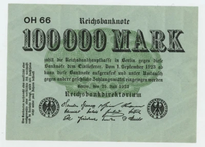Germany 100000 Mark 1-2-1923 Pick 91.a UNC Uncirculated Banknote