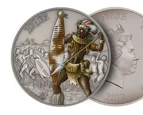 2017 1 oz Niue Warriors of History "Zulus" Antique-Finished Silver Coin