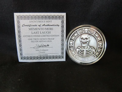 Memento Mori - The Last Laugh 1 oz Silver USA Made Antiqued Capsuled Round W/COA