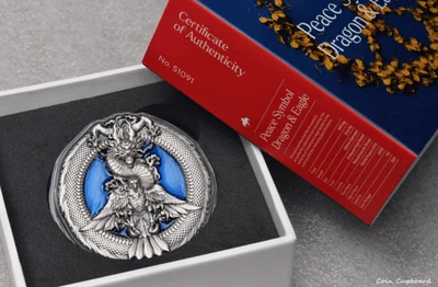 2022 - Chad - 3oz .999 silver - "Peace Symbol / Dragon & Eagle"