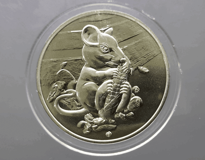 Copper coin with silver plating, Year of the Rat, 2020 (B.E. 2563), minted by the Royal Thai Mint, uncirculated.