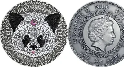 2021 - Panda Mandala Collection 2 oz Antique finish Silver Coin 5$ Niue