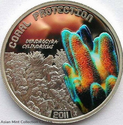 2011 - Pilar Coral Colour Dollar Silver Coin, Proof