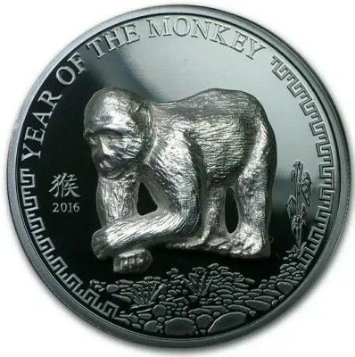 2016 500 togrog Mongolia LUNAR YEAR OF THE MONKEY 25 Grams Silver Black Proof Coin