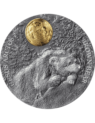 2023 - Brown Bear Wildlife in the Moonlight 2 oz Antique finish Silver Coin Niue
