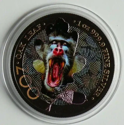 2019 - Germany 5 Mark Oak Leaf - Zoo Series - Mandrill - 1oz Silver Coin