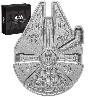 2023 – Star Wars™ Millennium Falcon™ 2oz Silver Shaped Coin physical Licensed & Pop Culture New Zealand Mint