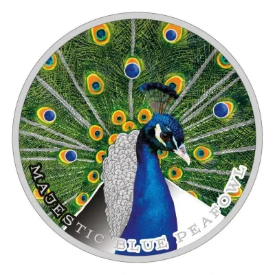 2019 Niue Island 2 $ - Majestic Blue Peafowl Peacock physical World Coins Mint of Poland