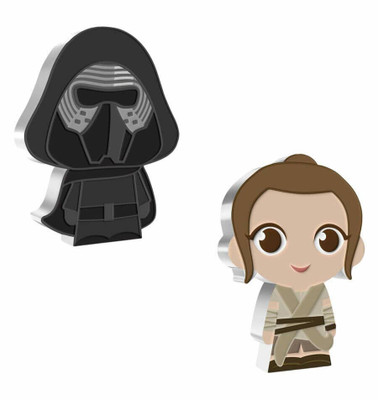2021 Niue Star Wars Resilient Rey and Kylo Ren Chibi 1 oz Silver Colorized Proof physical Chibi New Zealand Mint