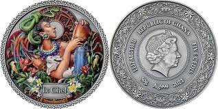 2021 - Ix Chel Goddesses of Health 50 g Antique finish Silver Coin 5 Cedis Ghana physical World Coins Mint XXI
