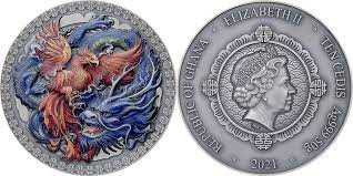 2021 - Phoenix and Dragon Oriental Culture Collection 50 g Silver Coin Ghana physical Themed Coins Mint XXI