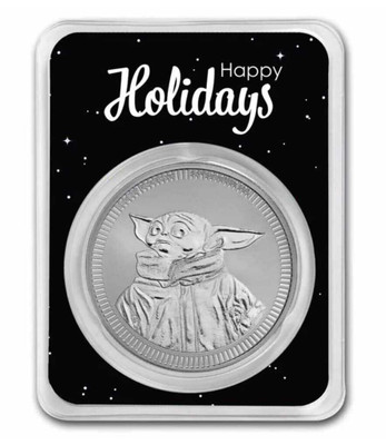 2023 Niue 1 oz . 999 silver Grogu Baby Yoda in Serialized Happy Holidays In TEP physical World Coins New Zealand Mint