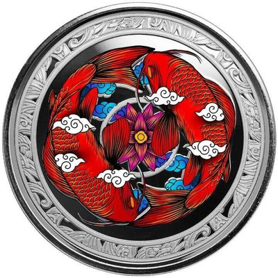 2023 - Koi Fish 1 Oz 999 Silver Color Fiji 1 Dollar Proof with Original Packaging physical Themes & Pop Culture 