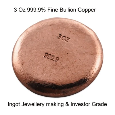3 Troy Oz 999.9 Solid Fine Grade Copper Bullion Ingot Investor Bars