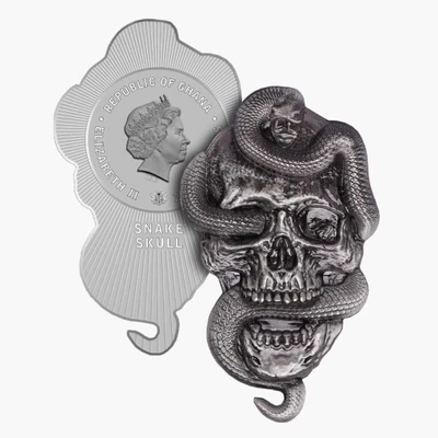 2022 Ghana Snake Skull Silver Plated 1 oz CN Coin - 2,000 Mintage physical Themes & Pop Culture No Show Mint