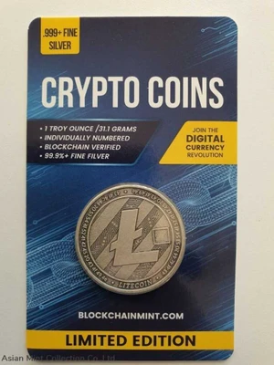 Litecoin Antiqued 1oz 999 Silver Bullion Coin with Card ERROR 2020 physical Themes & Pop Culture No Show Mint