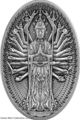 2023 Chad Thousand Arms Guanyin 5oz Silver Antiqued Coin physical Themes & Pop Culture No Show Mint