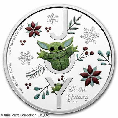 2021 - 1 OZ Silver Proof Coin - Star Wars Yoda Mandalorian Grogu physical Themes & Pop Culture New Zealand Mint