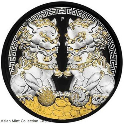 2020 - 1$ - Guardian Lions Pixiu - Black &amp; White - 1 Oz Silver Coin physical World Coins Perth Mint