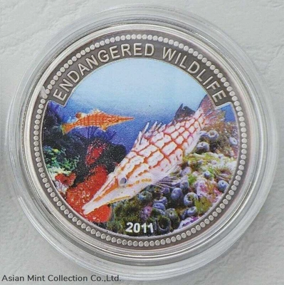 2011 - Endangered Wildlife Longnose Hawkfish $1 BU Color Palau physical World Coins No Show Mint