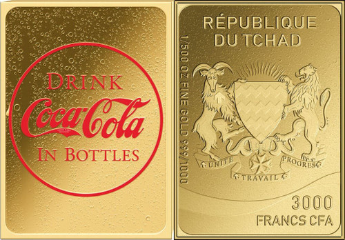 2023 - BOTTLES COCA COLA Through Decades 1/500 Oz Gold Coin 3000 Francs Chad