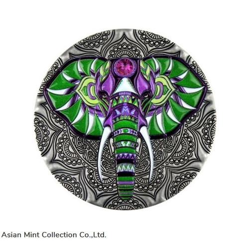2019 - Elephant Mandala Collection 2 oz Antique finish Silver Coin 5$ Niue