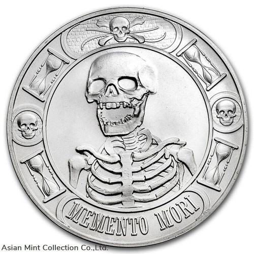 2016 - Anonymous Mint Memento Mori Last Laugh Skeleton 1 oz .999 Fine Silver Round