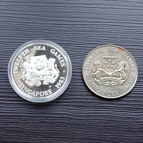 1983 Singapore $5 Silver Proof & Copper-nickel Coins - SEA Games