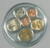 Complete set of King Rama IX coins (6 coins, uncirculated) in a round acrylic case.