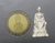Statue of King Rama IX sitting on the throne, made of polished silver, Somdej Phra Sangkharat, Wat Bowonniwet Vihara, 1997