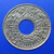Silver coin, 5 satang hole, Kanok Khaeng Singh pattern, 1941, used physical Thailand 