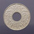 1941 - 10 satang hole coin, silver, Kanok Khaeng Singh pattern, used