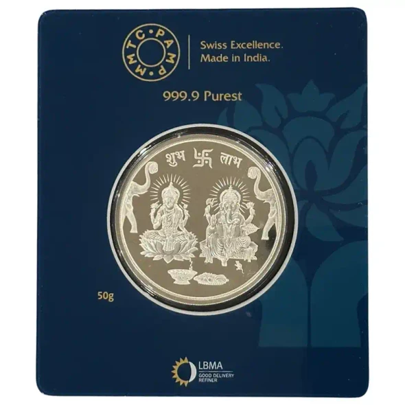 MMTC-PAMP India Pvt Ltd Lakshmi Ganesh S 9999 50 g Silver Coin