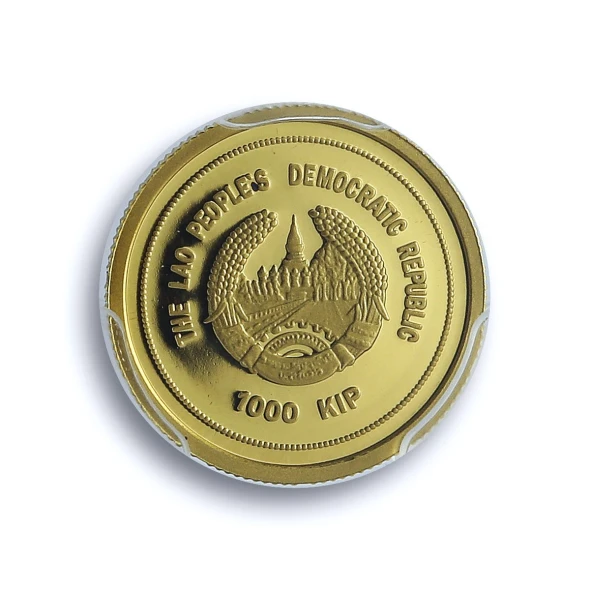 Laos 1000-kip Wat Phu KM-136 History Religion gold coin 2005