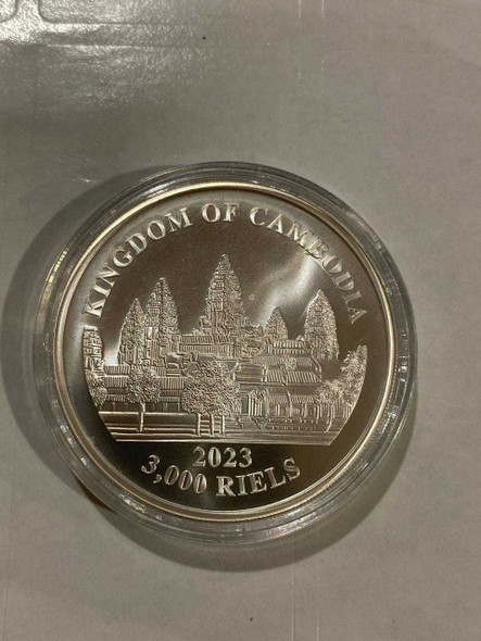 Cambodia 2023 3,000 Riels Clouded Leopard 1 oz .999 Silver Coloured