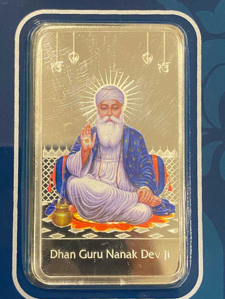 MMTC-PAMP guru Nanak 50 grams colorized silver bar
