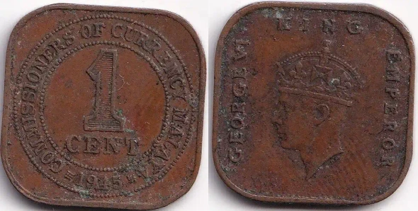 1 Cent 1945 Malaya Malaysia George Vi King Emperor