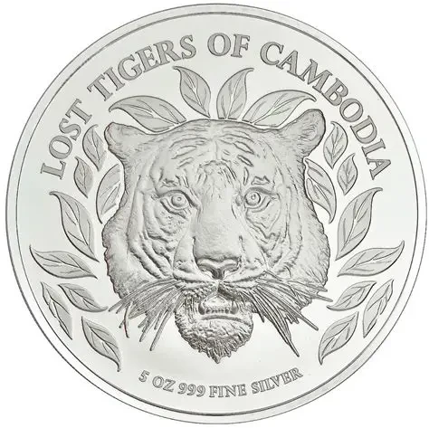 Silver Five Ounces 2022 Lost Tigers of Cambodia, Coin from Cambodia - detailed information