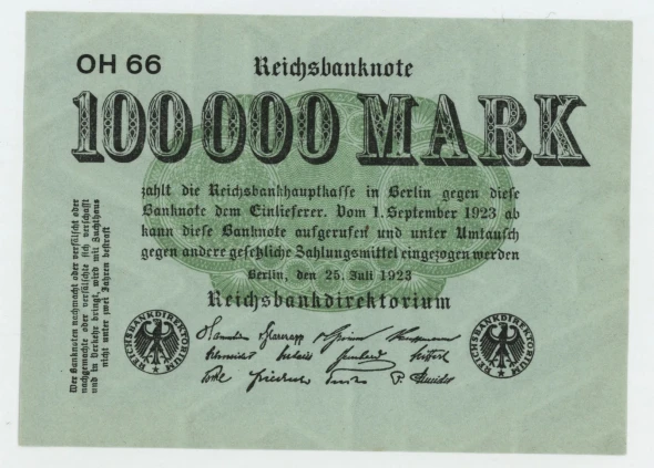 Germany 100000 Mark 1-2-1923 Pick 91.a UNC Uncirculated Banknote