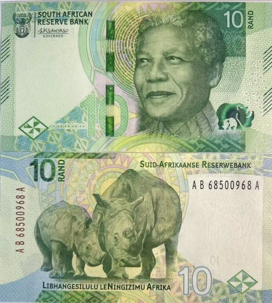 Banknote - 2023 South Africa, 10 Rand, P148 UNC, Mandela (F) Rhinoceros (R)