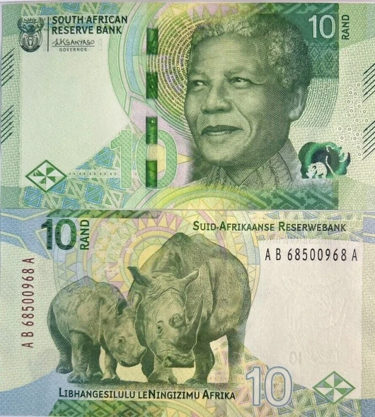 Banknote - 2023 South Africa, 10 Rand, P148 UNC, Mandela (F) Rhinoceros (R)