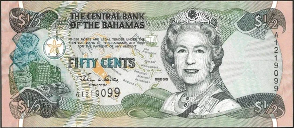 Bahamas - 2001 Elizabeth II 50 Cent Note NEW UNC!