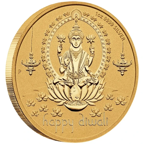 2022 Perth Mint Diwali Medallion 1oz Silver Gilded Coin In Box