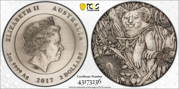 2017 Perth Mint $2 Koala 2oz Silver Antiqued High Relief
